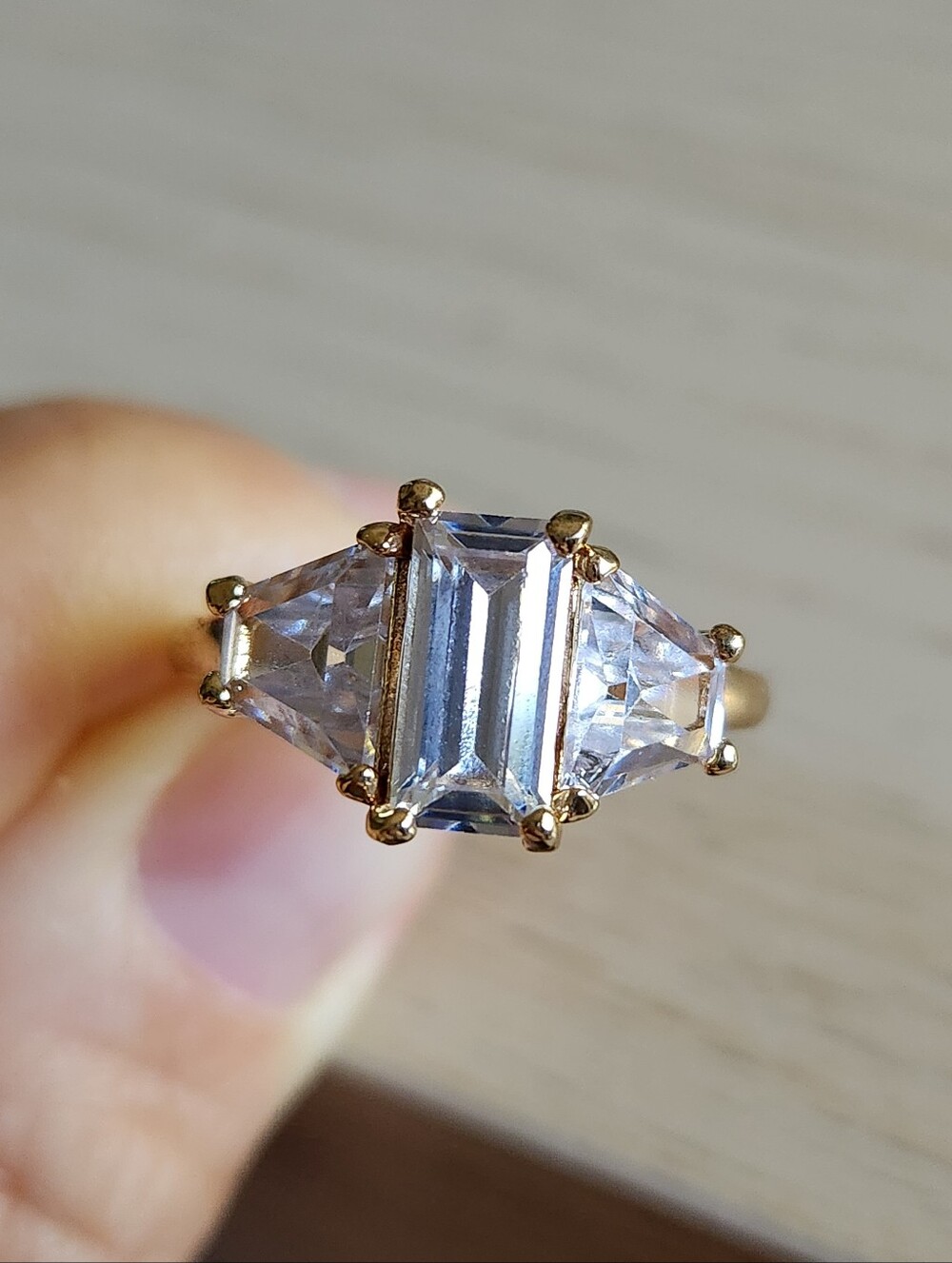 New 18K Gold Plated Emerald Cut White Sapphire Diamond Ring for Women